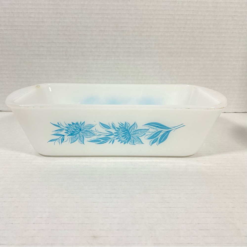 Glasbake Blue Thistle Bread Pan Vintage